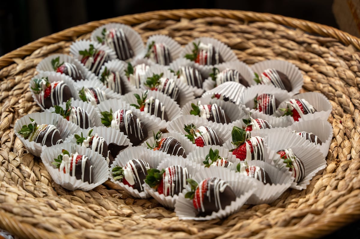 Chocolate covered strawberries in basket